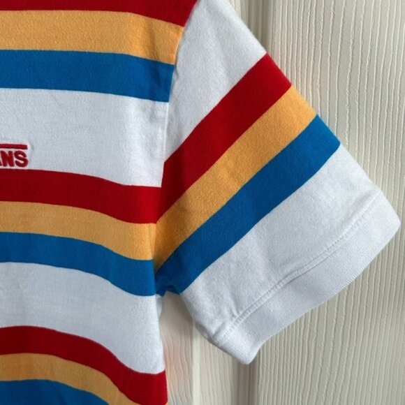 VANS Colorful Striped Cropped Polo Shirt Top Red Yellow Blue Sz Small - Picture 5 of 15